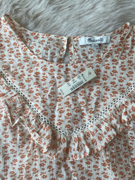 Madewell Tops - Madewell Ruffle Yoke Prairie Blouse in Orange Cutout Blooms Print